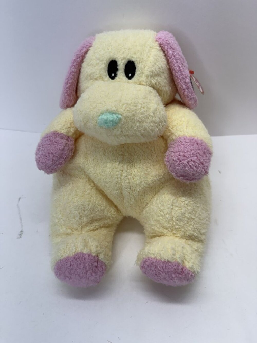 1999 Vintage Baby TY Dogbaby the Dog Rattle Plush With Tag 12”  Yellow